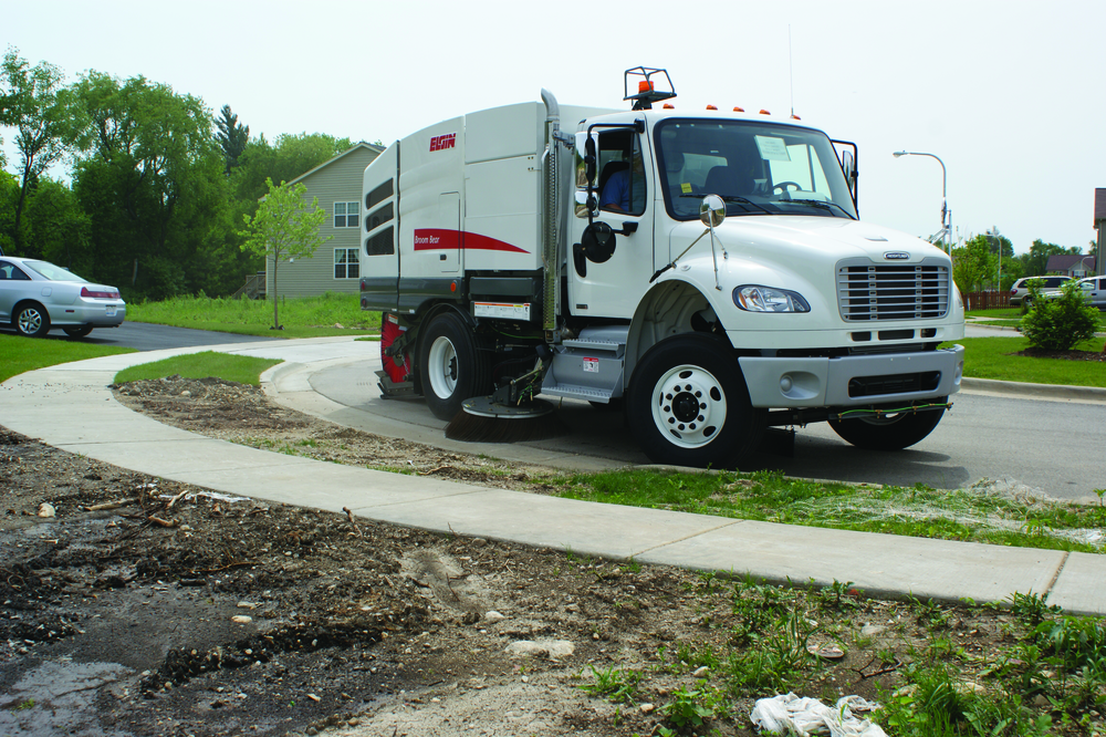 Unlike parking lot sweeping, construction sweeping may require a larger sweeper to pick up debris such as heavy fine dust, rock, stone, gravel, mud, and small pieces of 2x4s.