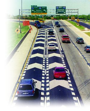 This I-94 off ramp in Wisconsin is the first place the converging chevron pavement marking was used in the United States.