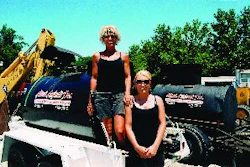 Pam Darst (left) and daughter Nichole Darst before they head out sealcoating.