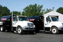 Two custom-built 2,250-gal. sealcoating rigs installed in new International 4300 trucks each feature SealMaster's Pro Air series of spray systems, cab-operated spray bars, and 50-gal. water systems.