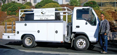 Michael Ahart, owner of Central Coast Sealcoating, completes work from San Miguel to Lompoc, CA.
