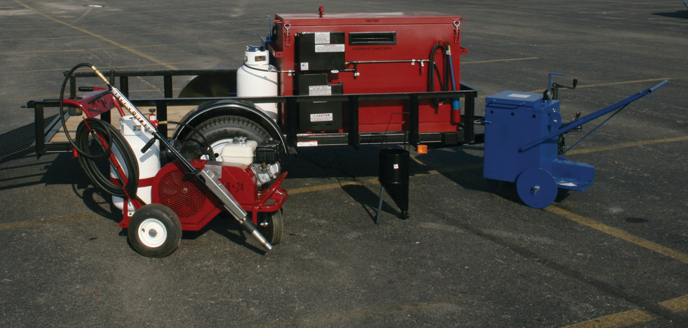 The options for hot pour crack sealing application equipment range from smaller pour pots and banders to larger tow-behind melter/applicator units.