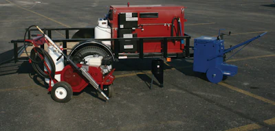 The options for hot pour crack sealing application equipment range from smaller pour pots and banders to larger tow-behind melter/applicator units.