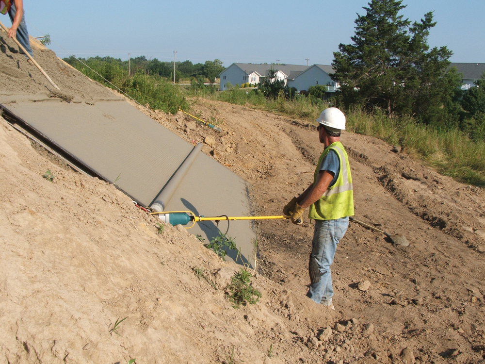 When working on inclines, roller screeds are the way to go, manufacturers say. They are lightweight and easily pulled on slopes.