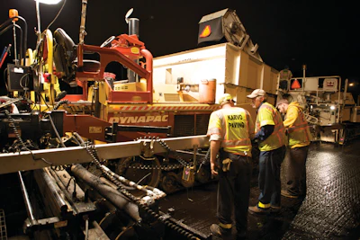 Karvo outfitted the paver with the optional power tunnels to help control material distribution at wider widths.