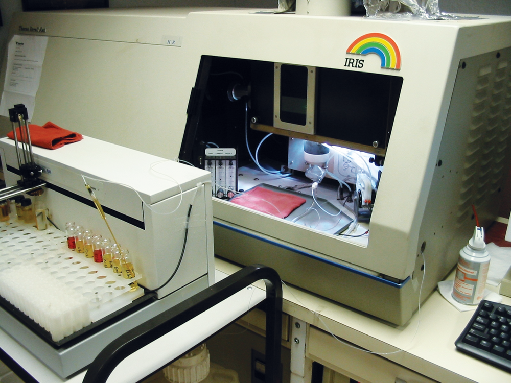 Sophisticated lab equipment, such as this Inductively Coupled Plasma Spectrophotometer, is highly sensitive and capable of determining trace amounts of wear metals and contaminants in used oil.