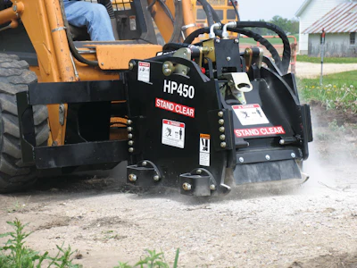 Cold planers, such as this Bradco unit, are used for asphalt and concrete pothole and frost heave repair, curb cutting, pavement texturing and the removal of traffic lane stripes and roadway around manholes.