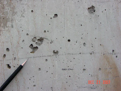 Surface air voids or bugholes are acceptable for vertical cast-in-place concrete walls and columns unless voids exceeds the maximum allowed size.