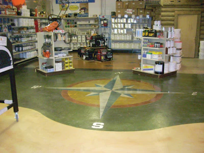 Shown here is the Rental Branch decorative showroom: “One of the best things about getting in the decorative concrete business is that it complements what most rental stores already rent,” says Mike Branch.