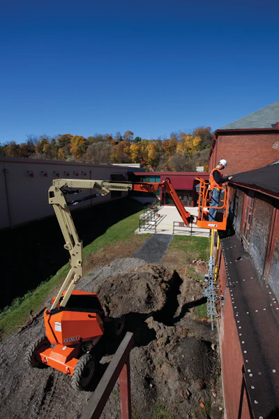Shown here is the JLG 340AJ boom lift.
