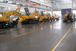 The new Sany excavator factory, which will primarily produce excavators in the 20-ton to 30-ton size range, uses a computerized production-management system for maximum efficiency, managing the entire process.