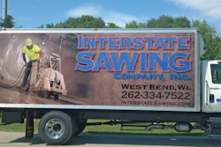 Interstate Sawing takes great pride in its trucks. Employees wash trucks every day, and each truck's primary operator is displayed in an action shot in a wrap on the side of each truck.