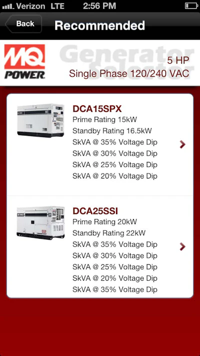 Multiquip's new app helps users select the correct generator size for their needs.