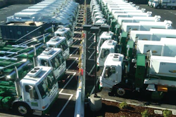 CNG works well for centrailized fleets that can be refueled overnight, such as these refuse trucks in Livermore, CA, being refueled.