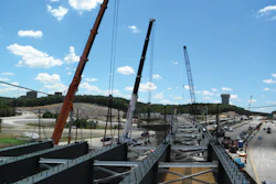 Barnhart Crane & Rigging Co. had to ensure that the cranes could reach far enough, yet stay within their rated capacity, when setting girders for the flyover ramps.