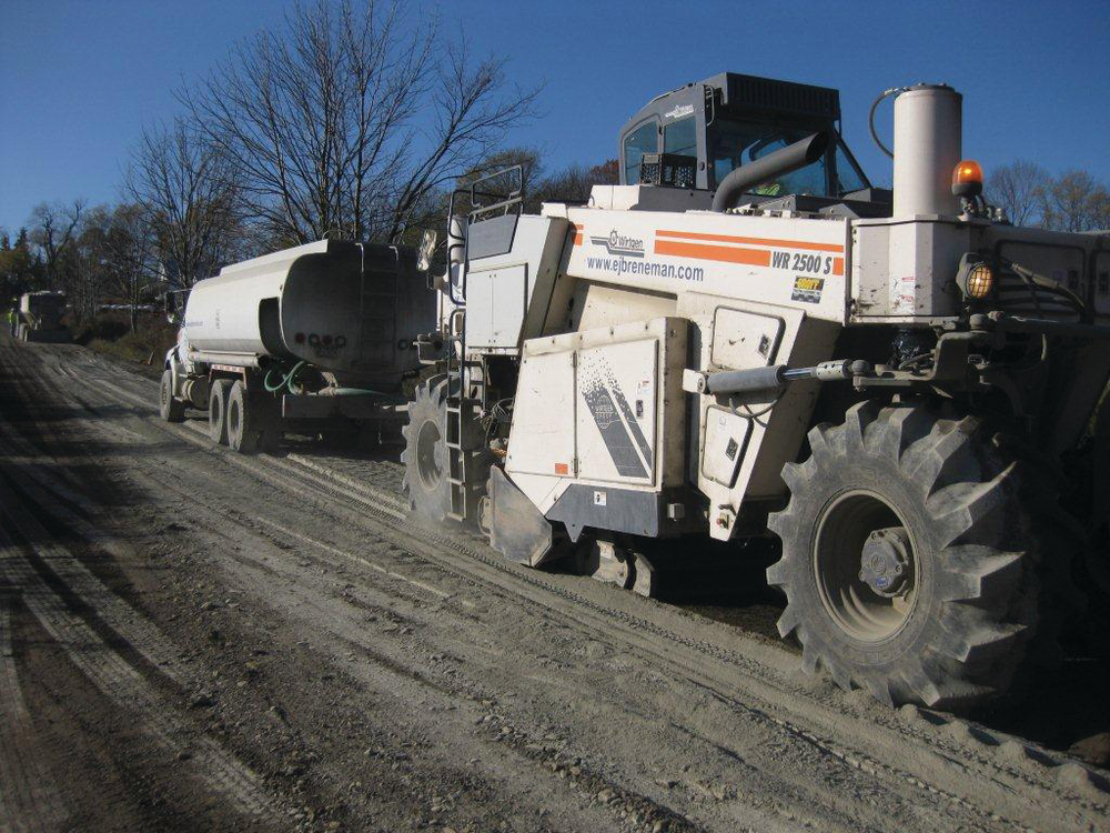 The Wirtgen reclaimer Breneman uses to mix the cement and road base materials into a homogeneous blend of material