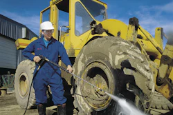 Utilizing a high volume, medium pressure, portable cold water washer for a few minutes of cleaning will rinse clogged radiators and oil coolers, free crawler tracks and clear air intakes.