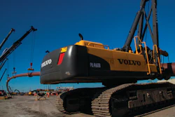 Patterson & Wilder Construction used a Volvo PL4608 pipelayer to assemble a 4,500-ft. long by 36-in. wide water pipe as part of the new road tunnel project.