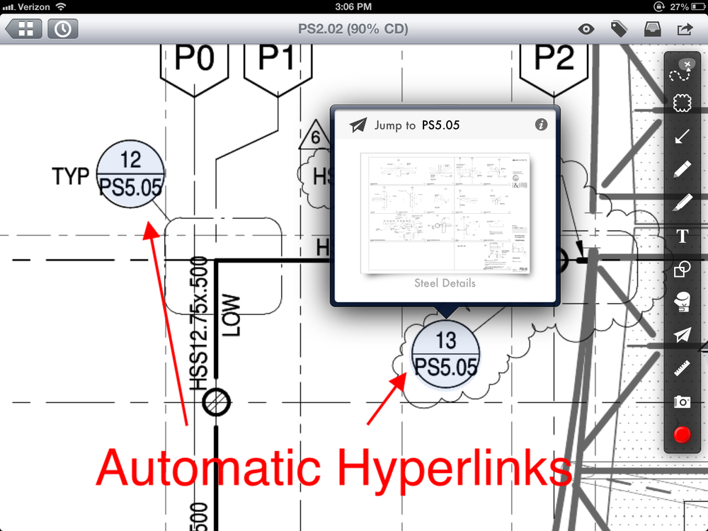 The automatic hyperlinking feature uses machine learning to figure out which plans uploaded to the app are related and create links between them.
