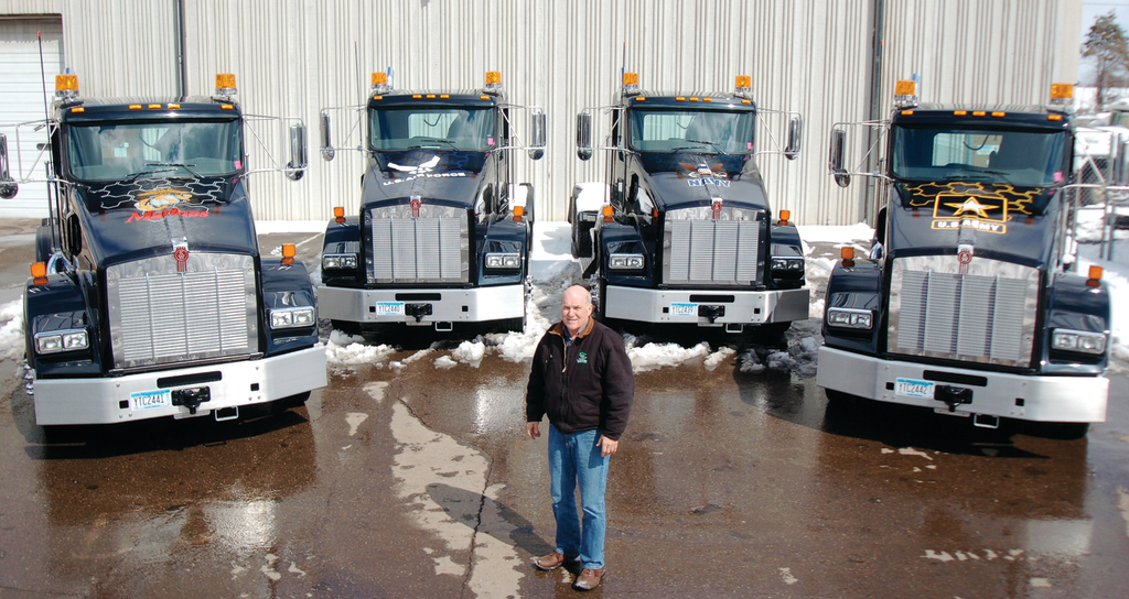 Four of Valley Paving's newest Kenworth T800s feature paint schemes promoting the four military branches - Army, Air Force, Navy and Marines. 'They really showcase who we are and our values,' says Carron.