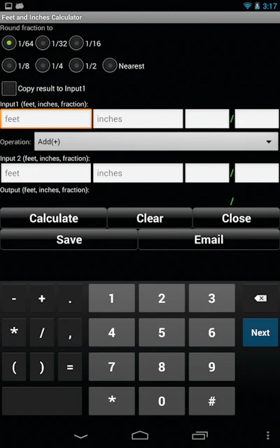 The Handymand Calculator mobile app includes a feet and inches calculator as well as a time tracking tool.