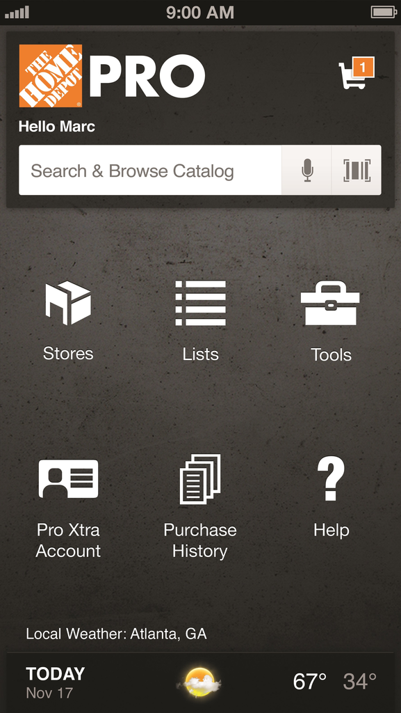 Designed for professional contractors, the mobile app allows users the ability to check store inventory and order material through the app.