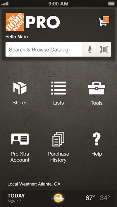 Designed for professional contractors, the mobile app allows users the ability to check store inventory and order material through the app.
