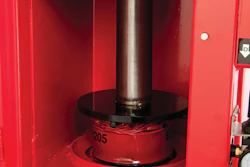 Oil filter crushers such as this one from Bendpak are designed to flatten oil filters and squeeze out all but the last traces of engine sludge and oil. Here, an oil filter can be crushed to 25% of its original size.