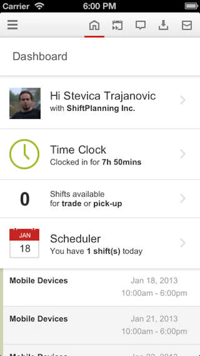 ShiftPlanning's mobile application provides managers and employees fast access to schedules and messages on their mobile devices.