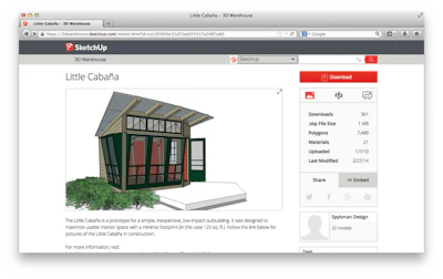 The 3D Warehouse features a WebGL viewer, enabling anyone to navigate models in 3D in a web browser. Users also can embed 3D models in their own websites.