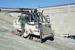 For the ramp construction, the compact Wirtgen 2200 SM was used with the optimal cutting depth of 10 in. in this terrain. Cut material was disposed of in windrows.