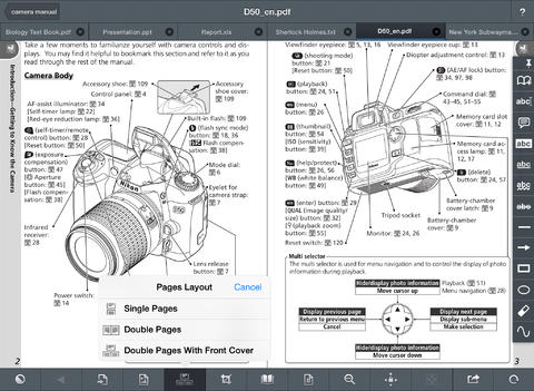 Double-page mode allows the user to view an entire spread.