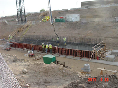 1. Mass concreting practices were primarily developed for dam construction where thermal cracking was first identified. However, now mass concreting practices are used for large structural elements including mat foundations, pile caps, bridge piers, large beams and girders, and thick walls and slabs.