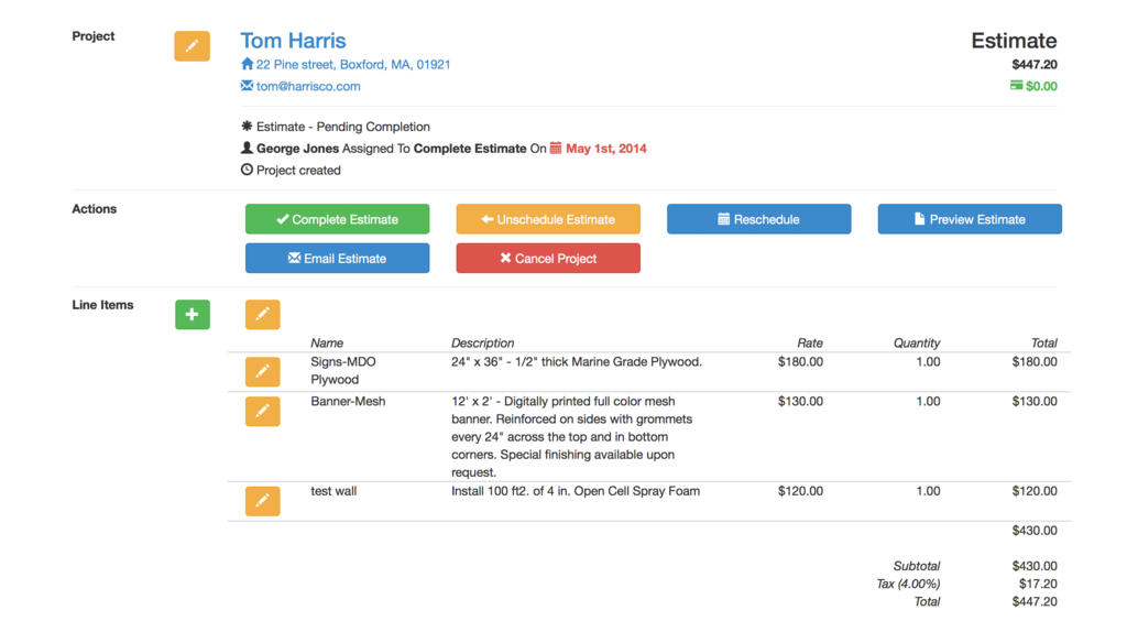 Generate professional estimates and invoices from any device.