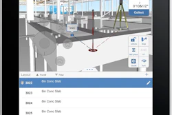 The BIM 360 Layout app features a first person immersive view of the building model as the user walks the jobsite to layout field points.