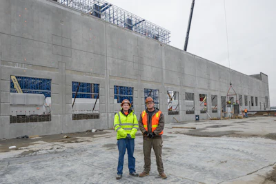 Poppoff Inc. teamed with Joseph Easley Construction to complete the division three concrete package for the the new Preferred Freezer Services project. Pictured here, Matt Poppoff and James Easley.