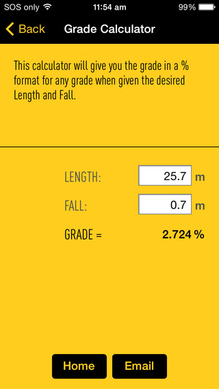 CivilWorks has grade conversion for setting the correct pipeline percentage grades and helping new civil works employees use pipe lasers correctly.