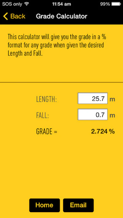 CivilWorks has grade conversion for setting the correct pipeline percentage grades and helping new civil works employees use pipe lasers correctly.