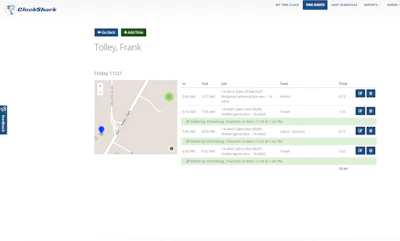 Once punched in or out, employee times and worked job codes from the app are automatically uploaded to the web dashboard.