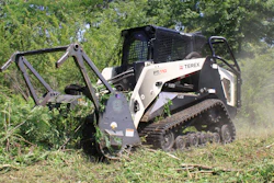 Surgical Land Clearing uses a 111-hp Terex PT-110 Forestry compact track loader with a Loftness brush cutter attachment to cut through undergrowth and trees up to 8 in. in diameter.