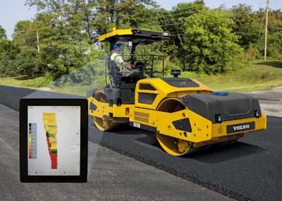 Density Direct provides a map showing each square foot of rolled asphalt in a color representing density, with a real-time numerical density reading in the corner of the screen.