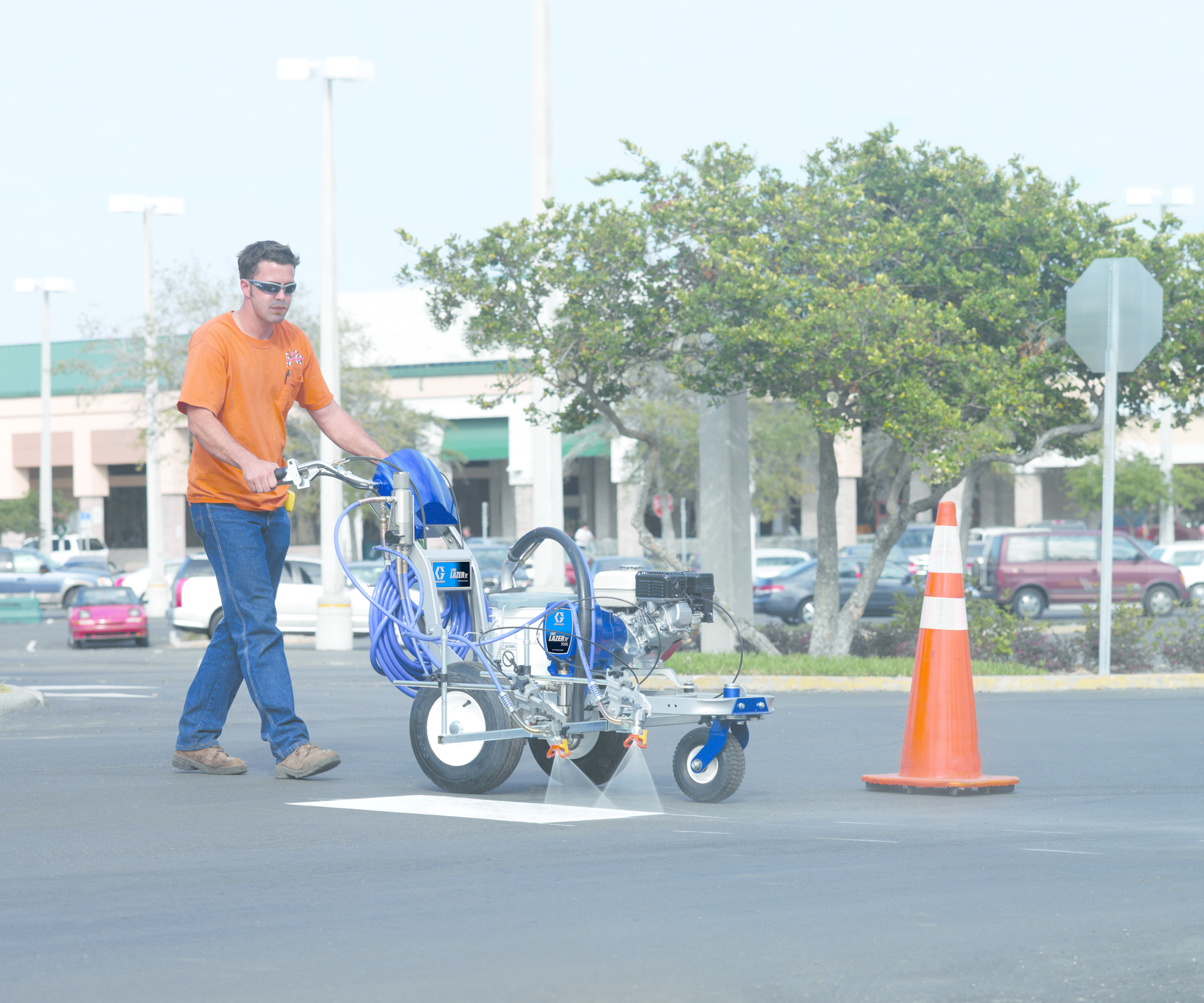 “Typically the guy just getting into the business won’t be comfortable with a ride on unit because he’s still learning how to stripe,” Tim Wehner with Graco says.