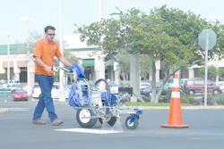 “Typically the guy just getting into the business won’t be comfortable with a ride on unit because he’s still learning how to stripe,” Tim Wehner with Graco says.