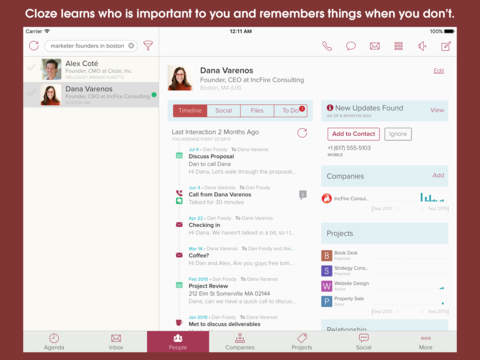Users can also sort contacts by when you first met, when you last talked or distance from you. Contacts can also be organized by people you want to track with custom lists.