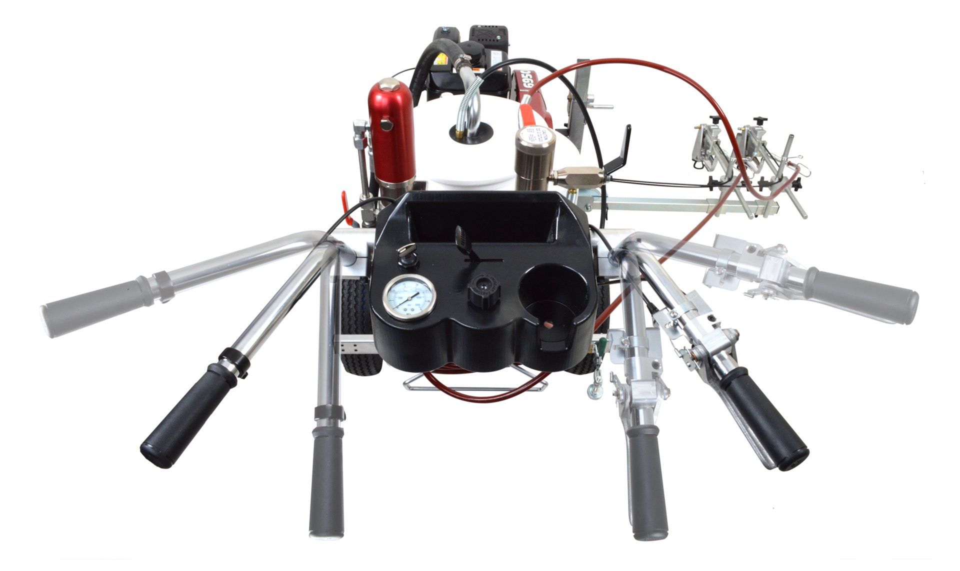 Example of deadlock handlebars and PowrCenter™ on a Titan PowrLiner 55 Series line striper.