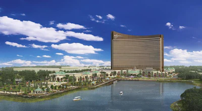 An architectural rendering shows the Wynn casino project in Everett, on 33 acres overlooking the Mystic River.