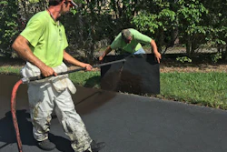 Some contractors prefer to edge using a spray wand and a blocker board. Spraying can offer a clean edge, but contractors must be very mindful not only of overspray, but also of the blocker board and the sealer that accumulates on it. It can become tricky moving the board from one location to another without having sealer drip on to the surfaces you are trying to protect. Spraying is also susceptible to the effects of wind.