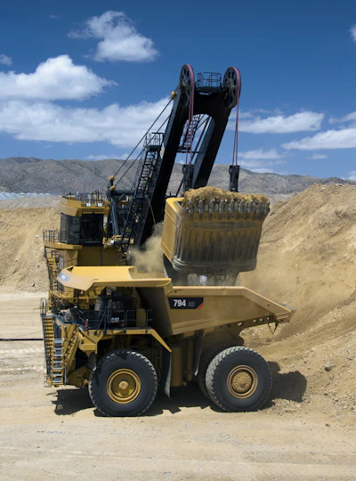 Cat 794 AC truck being loaded by Cat 7495 shovel 5764151eec70a