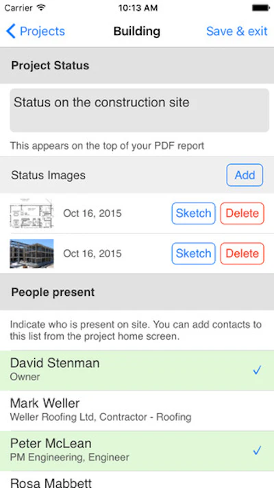 The ArchiSnapper app allows users to record the status of the project, who attended the site visit and more.