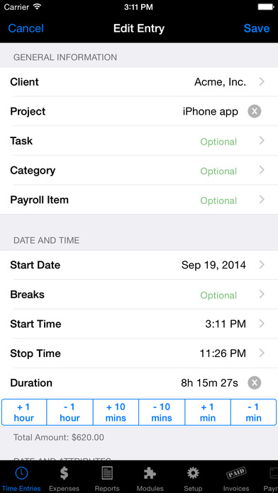 On-Core’s Time Master mobile app can track both time and expenses.